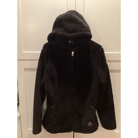 SPYDER Womens Cloud Fleece Full Zip Hoodie Sz XL Black - Picture 2 of 10